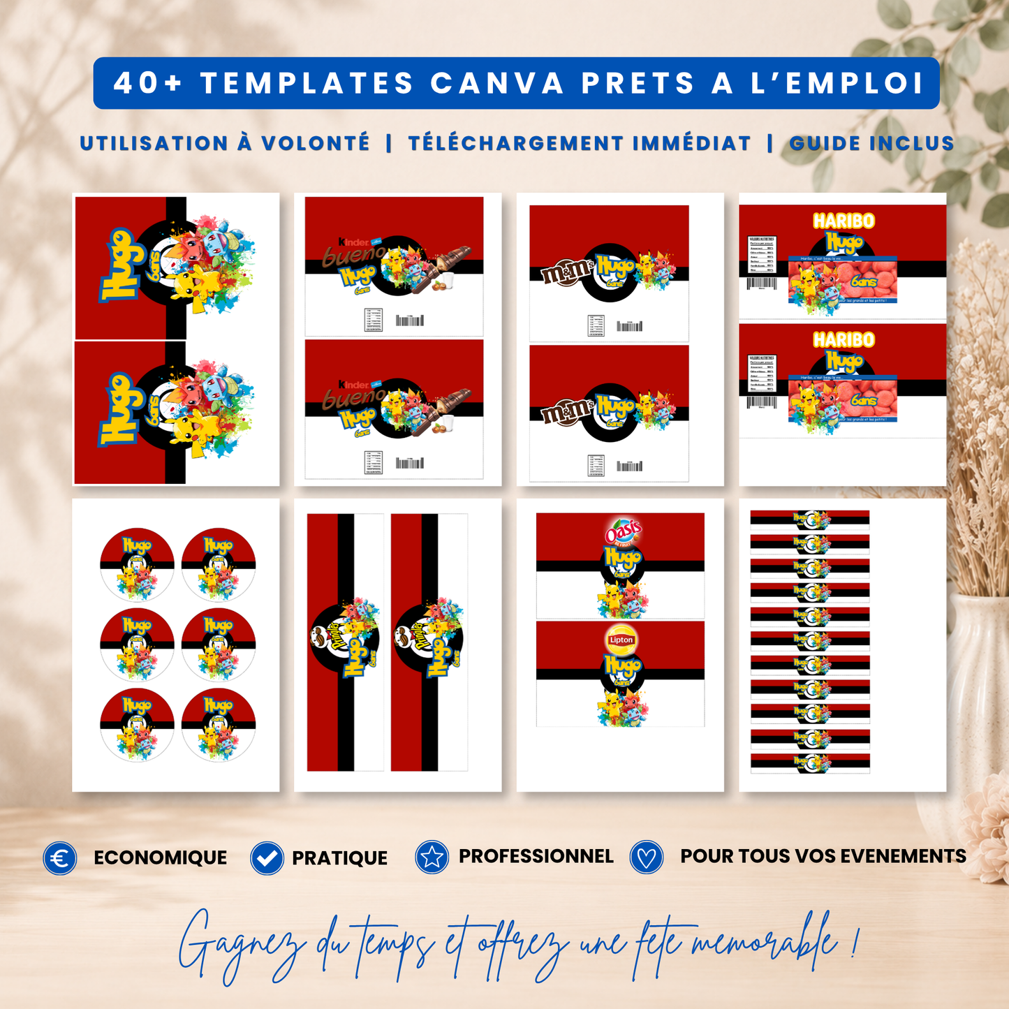 Pack Anniversaire Pokémon – 40 Templates Canva Personnalisables