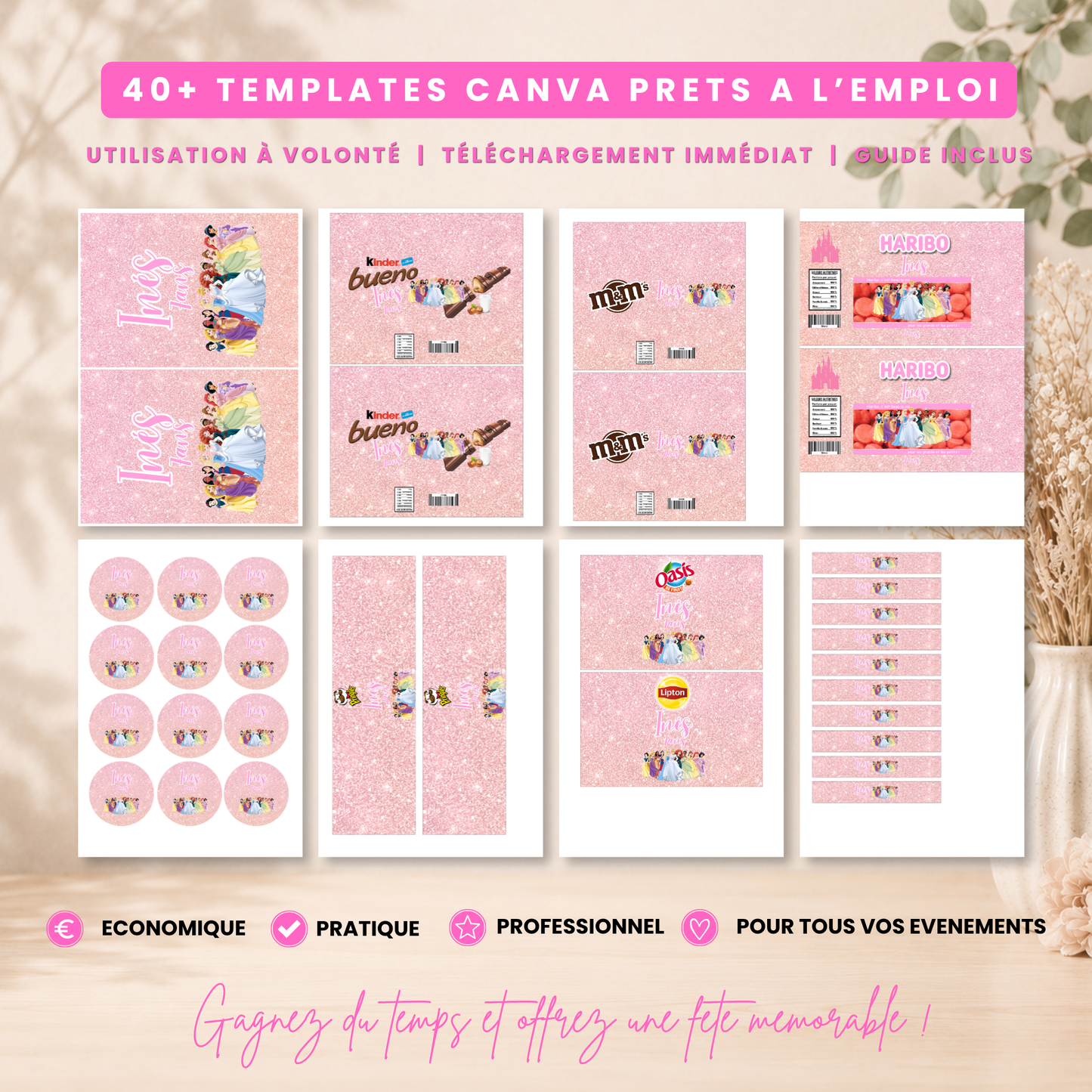 Pack Anniversaire Princesses Disney – 40 Templates Canva Personnalisables